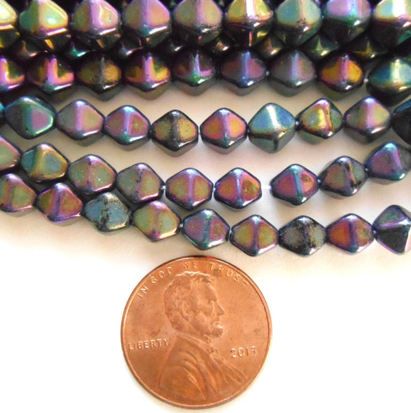 50 6mm Purple Iris bicone pressed glass beads, metallic Czech beads, C3650