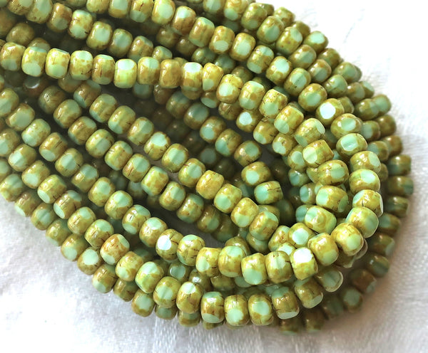 50 4 x 3mm, Tricut, Tri-cut, 3 cut Round Czech glass beads, mint green.picasso 6/0 seed beads C05101 - Glorious Glass Beads