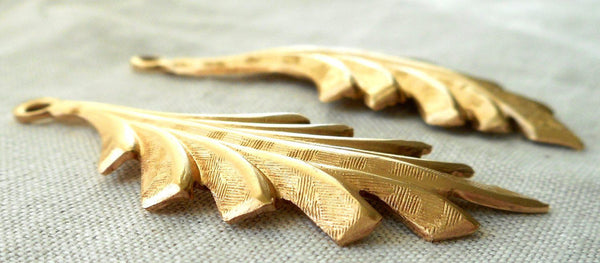 Two raw brass leaf stampings, art nouveau, pendants, charms, earrings 45mm by 16mm, USA made, 5702 - Glorious Glass Beads
