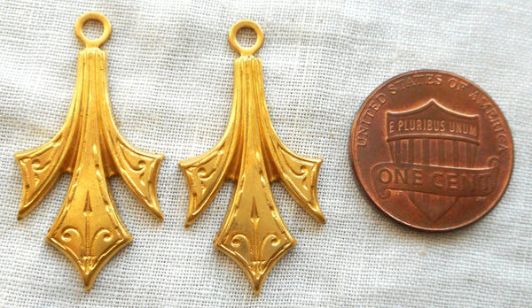 Two Raw Brass Stampings, Victorian dangles / charms, earrings 31mm x 16mm, made in the USA C4802 - Glorious Glass Beads