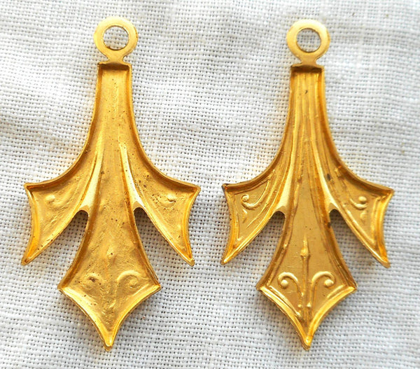 Two Raw Brass Stampings, Victorian dangles / charms, earrings 31mm x 16mm, made in the USA C4802 - Glorious Glass Beads