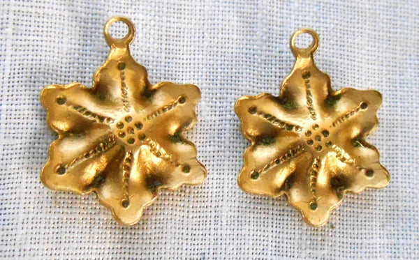 Two Raw Brass Stampings, Victorian flower dangles, charms, earrings 17mm x 15mm, made in the USA, C7702 - Glorious Glass Beads