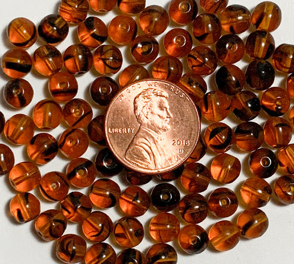 Lot of 50 6mm Czech glass druks, tortoise shell smooth round druk beads C0015