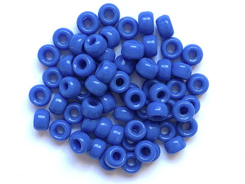 Twenty-five 9mm Czech glass pony, crow, roller beads - opaque blue large hole beads - C0062