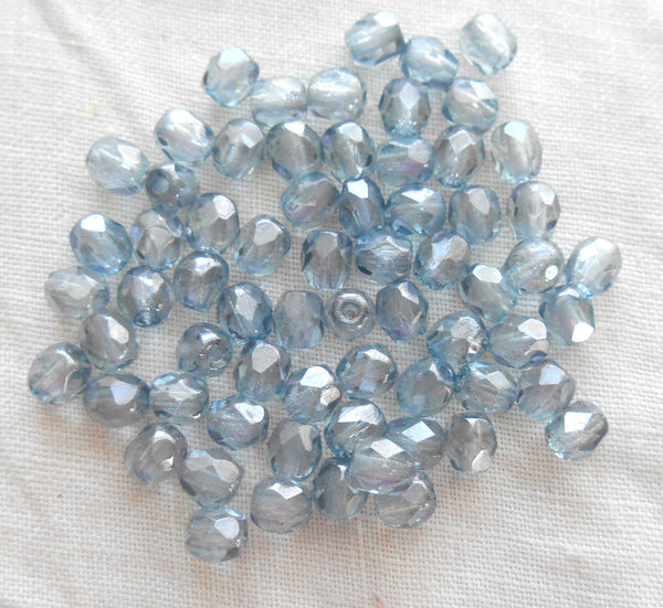 50 4mm Czech glass Lumi Blue Baroque beads, firepolished faceted round glass beads C6450