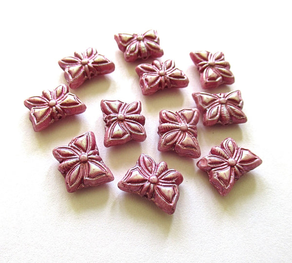 Eight Czech glass butterfly beads - opaque pink with a luster finish - 15 x 12mm pressed glass beads C0098