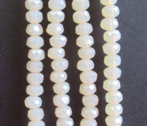 38 small Czech glass puffy rondelle beads - 3 x 5mm faceted off white champagne luster opal rondelles C0077