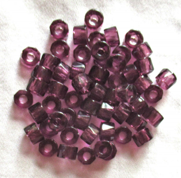 Lot of 25 9mm faceted Czech glass pony beads - amethyst crow, roller beads - large hole purple faceted fire polished beads