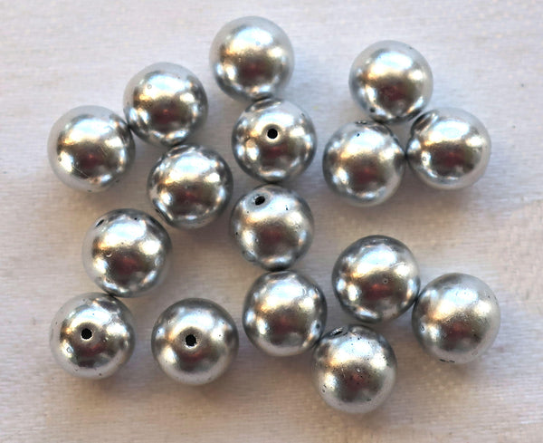 Lot of 25 8mm Matte Metallic Silver smooth round druk beads Czech glass druks C7425 - Glorious Glass Beads