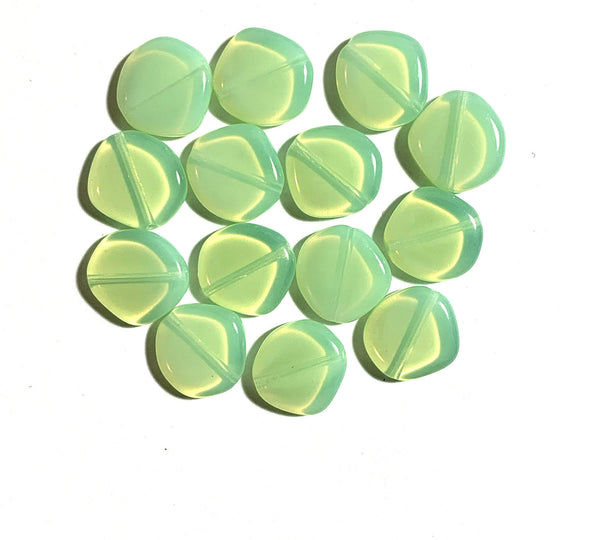 Ten 15mm Czech glass asymmetrical coin or disc beads - milky mint green opal beads - C0067