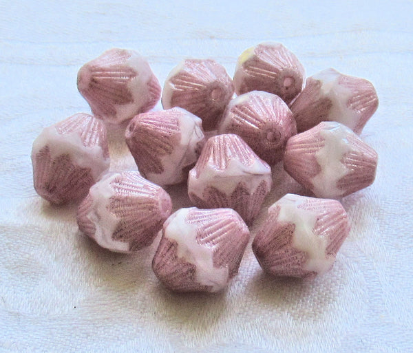 Lot of five 13mm Czech glass bicones - large opaque pink and white pink - chunky, faceted bicone beads, C5901 - Glorious Glass Beads