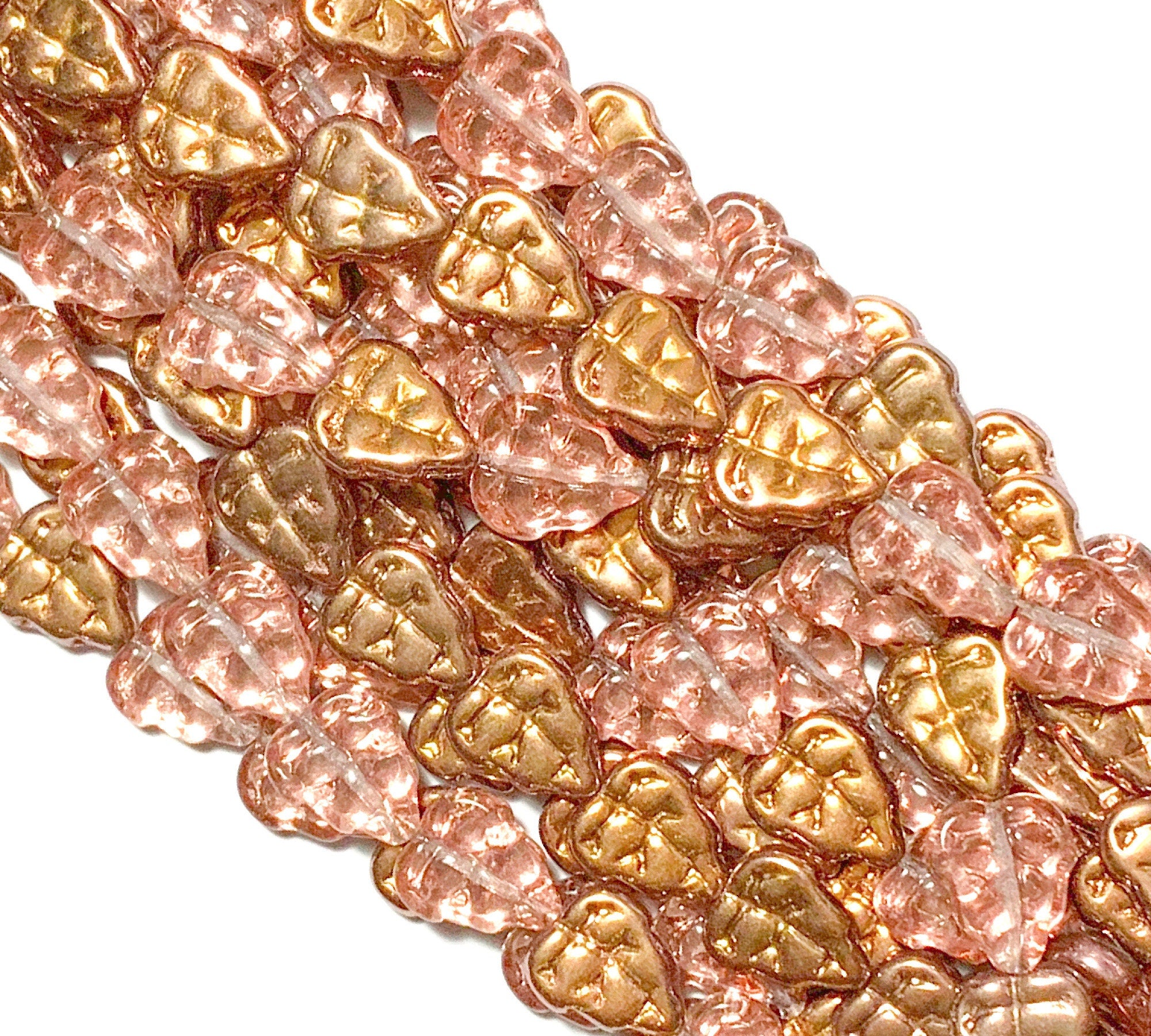 Lot of 25 Czech glass leaf beads, Apollo gold, center drilled 10 x 8mm beads C0076