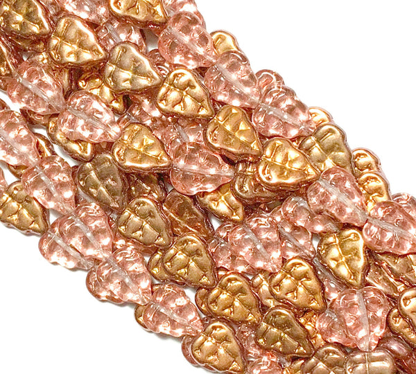 Lot of 25 Czech glass leaf beads, Apollo gold, center drilled 10 x 8mm beads C0076