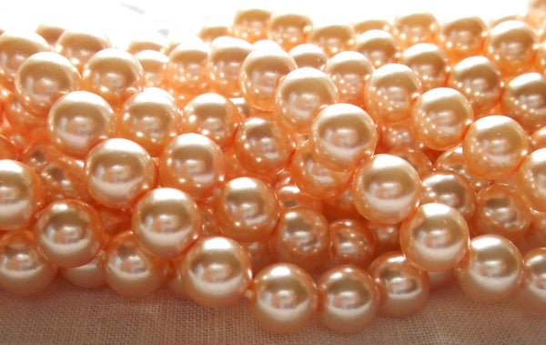 50 6mm light peach glass pearl druk beads, Preciosa Czech round, smooth glass pearls C0096