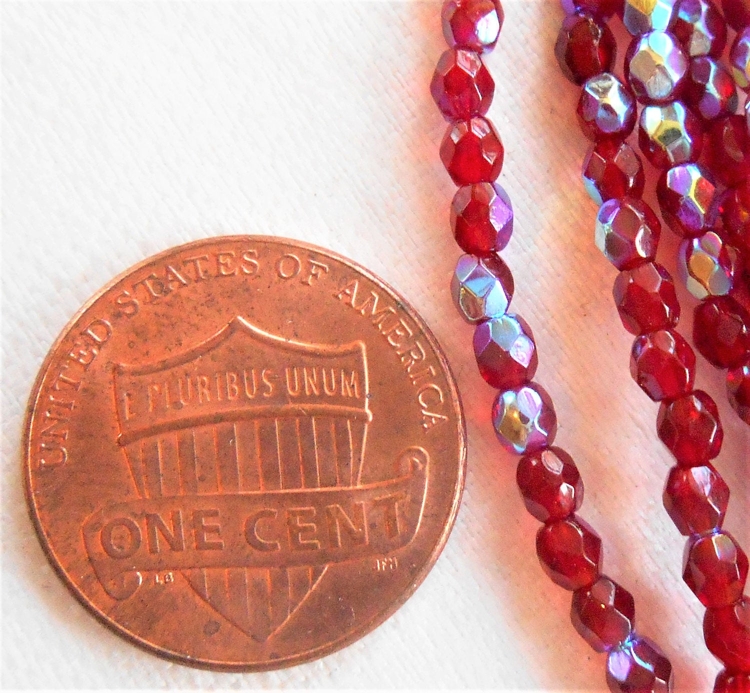 Lot of 50 3mm Ruby Red AB, light garnet AB Czech glass beads, firepolished, faceted round beads, C1550 - Glorious Glass Beads