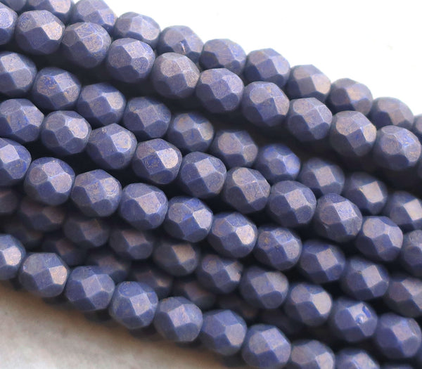 Lot of 25 6mm Czech glass beads, opaque amethyst, purple, Pacifica Elderberry, firepolished, faceted round beads C5701