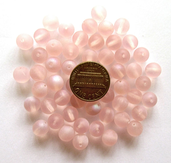 Lot of 25 8mm Czech glass druks - smooth round frosted pink AB druk beads - C0000