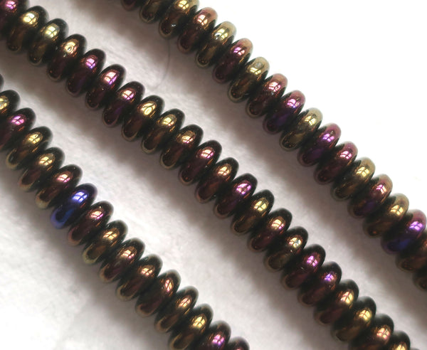 Lot of 50 6mm Czech glass rondelle beads, brown iris flat spacers or rondelles C1701 - Glorious Glass Beads