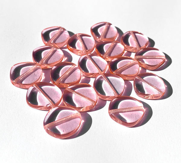 Ten 15mm Czech glass asymmetrical coin or disc beads - transparent pink beads - C0073