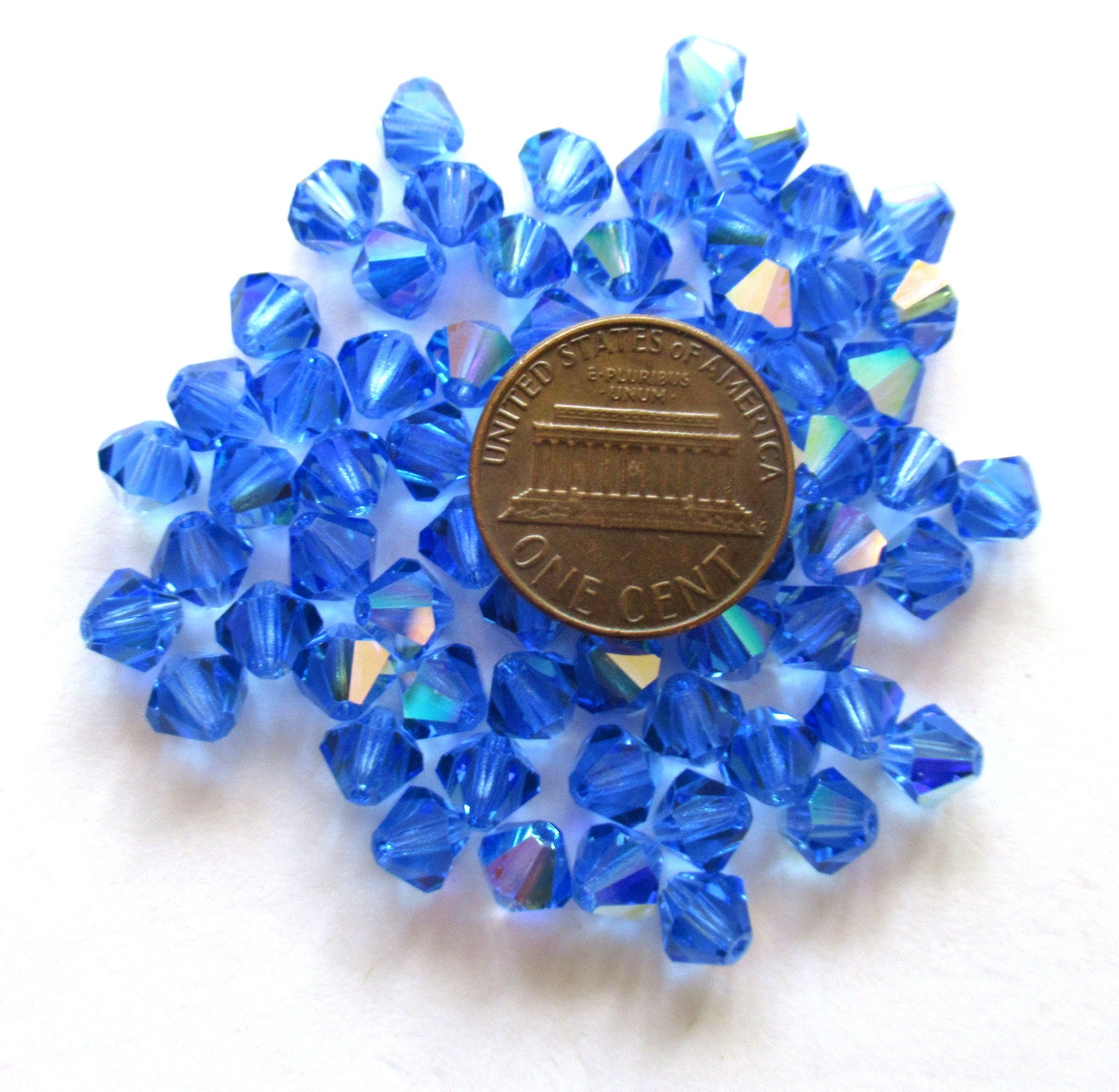 Lot of 24 6mm Sapphire Blue AB Czech Preciosa Crystal bicone beads - faceted glass blue AB bicones C00221