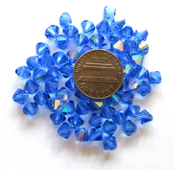 Lot of 24 6mm Sapphire Blue AB Czech Preciosa Crystal bicone beads - faceted glass blue AB bicones C00221