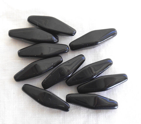 10 24 x 9mm opaque jet black glass long lantern or tube beads C5401