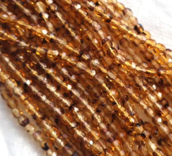Lot of 50 3mm Tortoise Shell, Tortoiseshell, Amber faceted round firepolished glass beads C0004