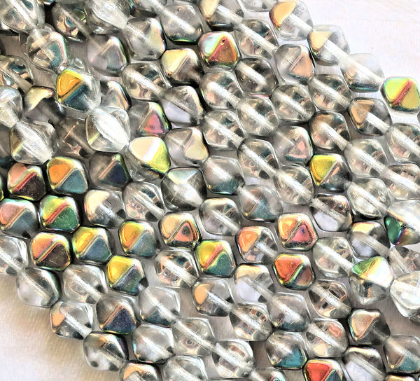 Fifty 6mm Czech glass bicones, crystal luster marea pressed bicone beads C6701 - Glorious Glass Beads