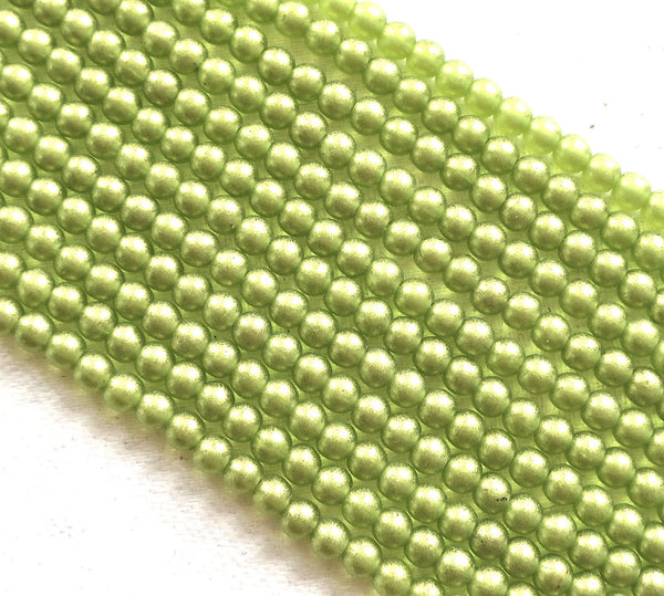 Lot of 100 4mm Czech glass druk beads, Sueded Gold Olivine Green, smooth round druks C3601