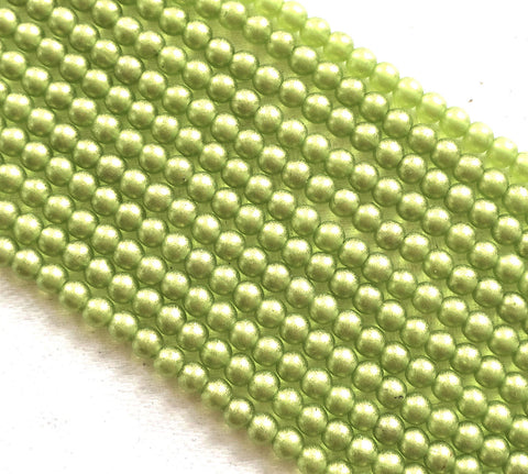 Lot of 100 4mm Czech glass druk beads, Sueded Gold Olivine Green, smooth round druks C3601 - Glorious Glass Beads