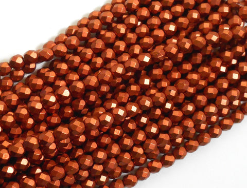 25 6mm Matte Metallic Antique Copper Czech glass beads, firepolished, faceted round beads, C7425