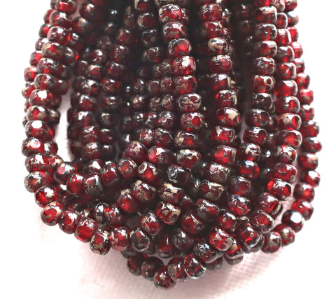 50 4 x 3mm, Tricut, Tri-cut, 3 cut Round Czech glass beads, Garent Red picasso, earthy, rustic 6/0 seed beads C66101 - Glorious Glass Beads