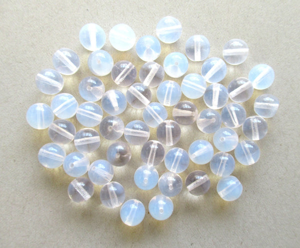 Lot of 25 8mm Czech glass druks - translucent milky white neutral opaline smooth round druk beads C0005