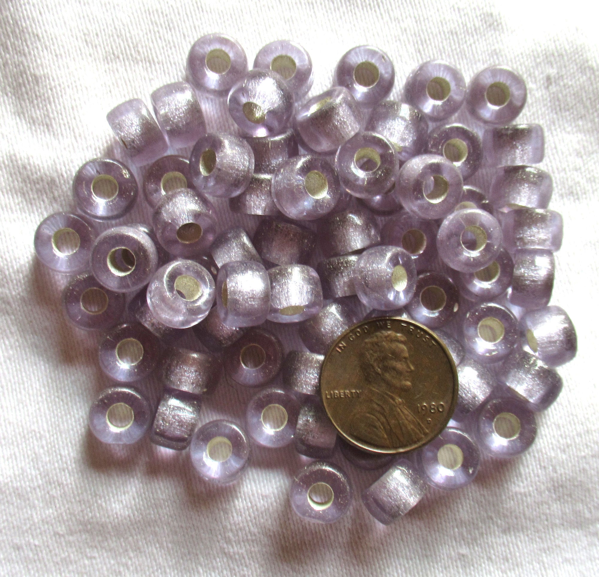 25 9mm Czech glass pony beads - alexandrite or lavender silver lined roller beads - large hole glass crow beads C00401