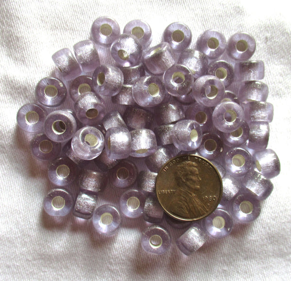 25 9mm Czech glass pony beads - alexandrite or lavender silver lined roller beads - large hole glass crow beads C00401