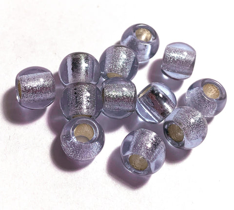 Six 12mm large round alexandrite light purple silver Lined Czech glass big hole druk beads, 4.5mm holes, Pandora, European style druks C0701