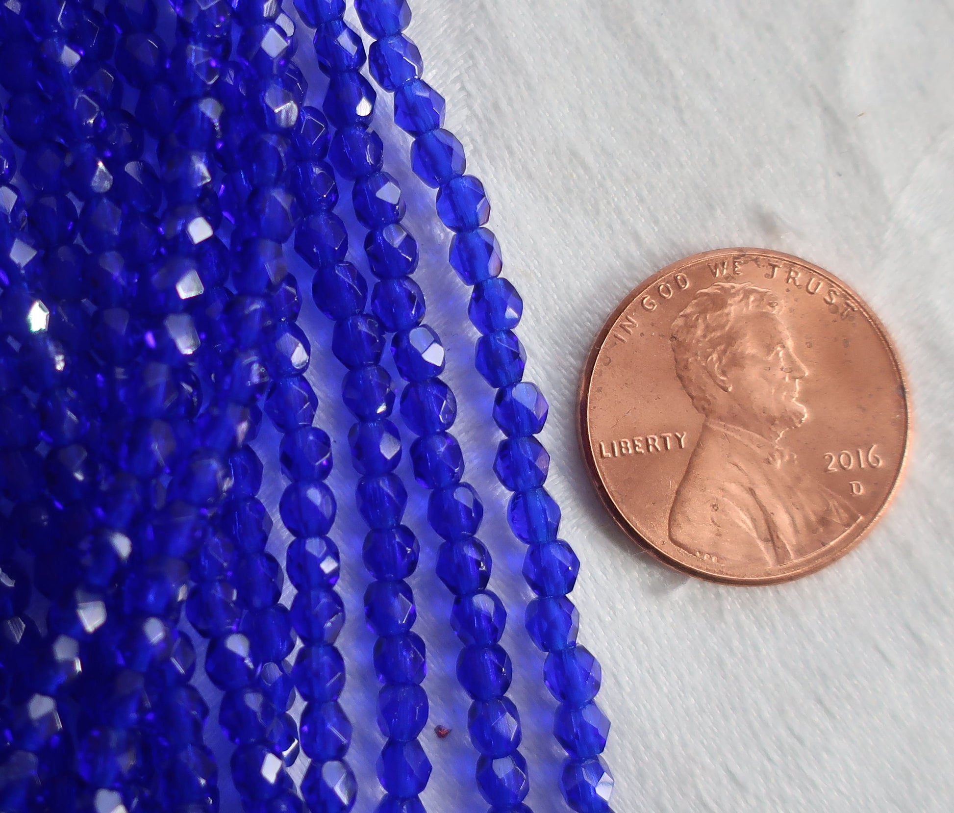 Lot of 50 3mm Cobalt Blue Czech glass beads, firepolished faceted round beads C2450 - Glorious Glass Beads