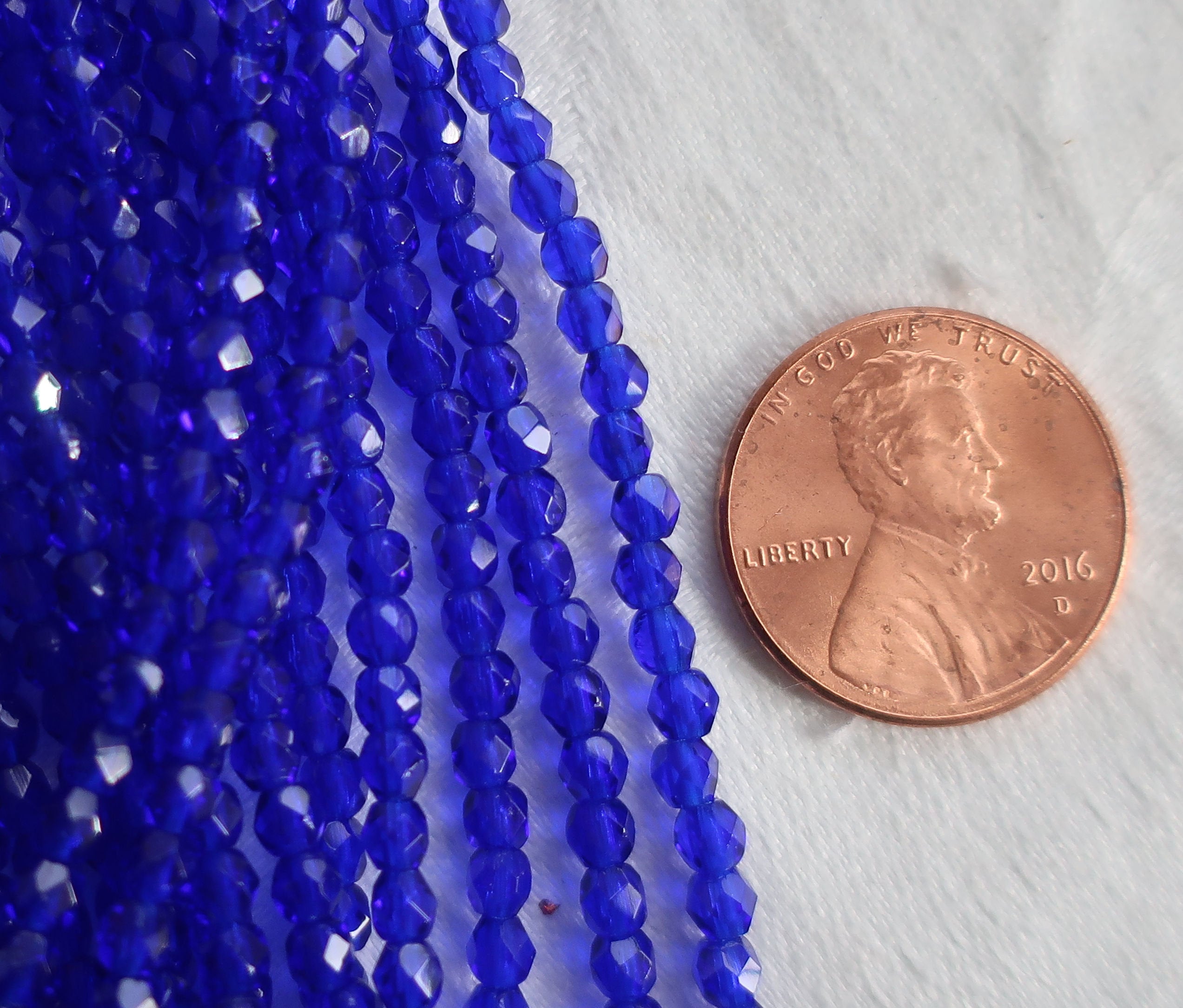 Lot of 50 3mm Cobalt Blue Czech glass beads, firepolished faceted round beads C2450 - Glorious Glass Beads