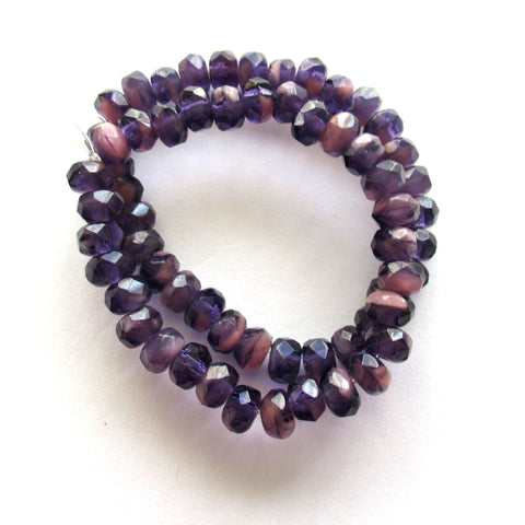 30 Czech glass puffy rondelle beads - 3 x 5mm amethyst / purple / tanzanite & pink color mix faceted rondelles 00521