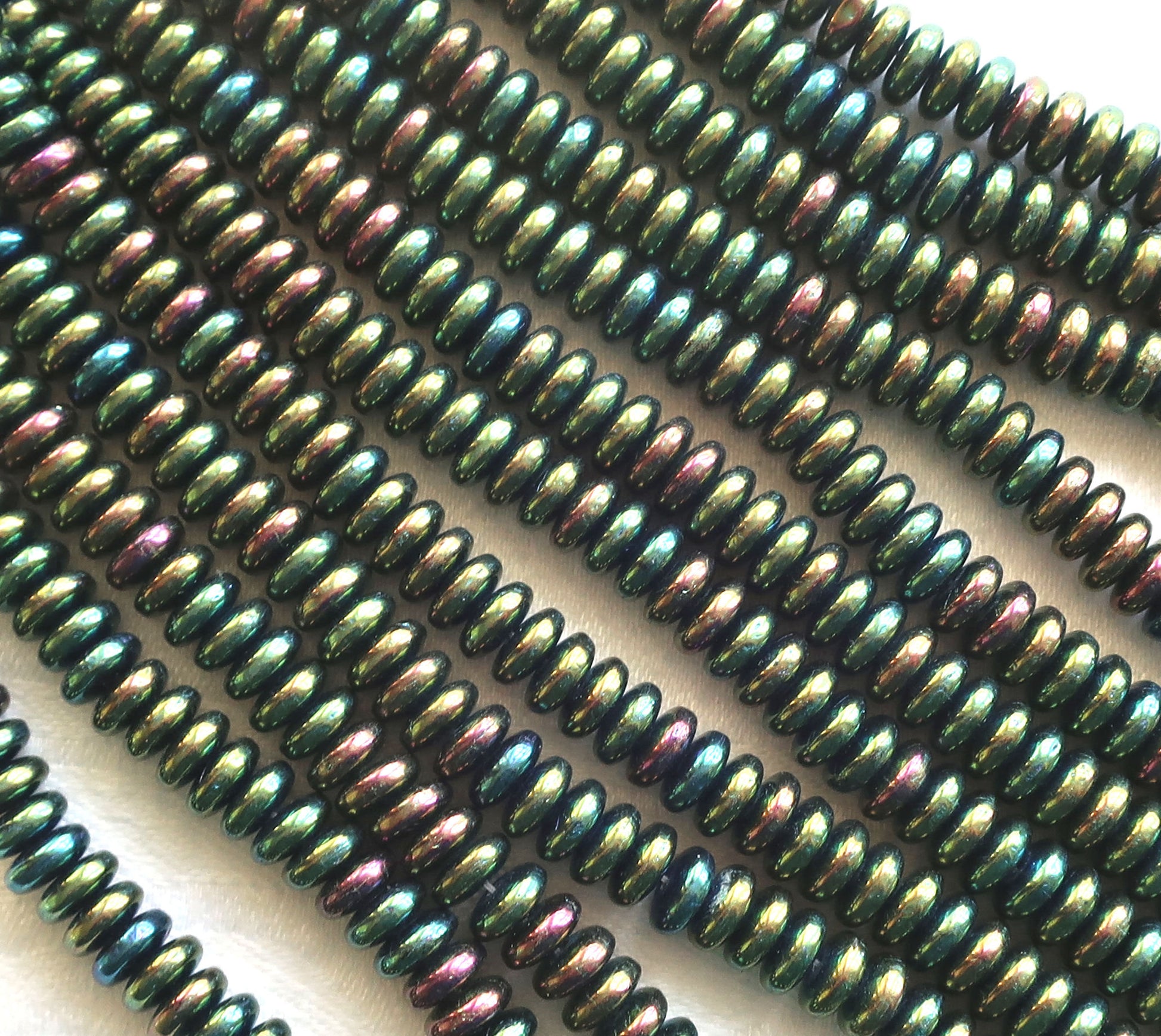 Lot of 50 6mm Czech glass rondelle beads, green iris flat spacers or rondelles C0701 - Glorious Glass Beads