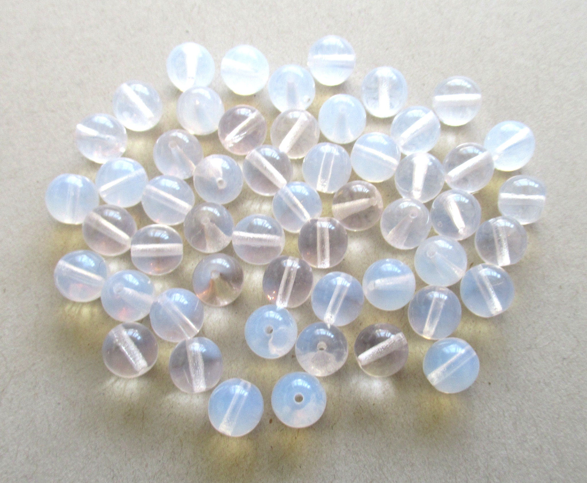 Lot of 25 8mm Czech glass druks - translucent milky white neutral opaline smooth round druk beads C0005