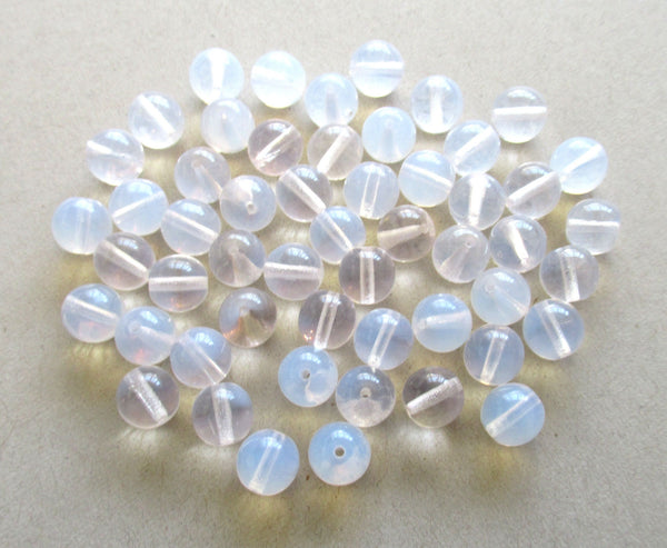 Lot of 25 8mm Czech glass druks - translucent milky white neutral opaline smooth round druk beads C0005