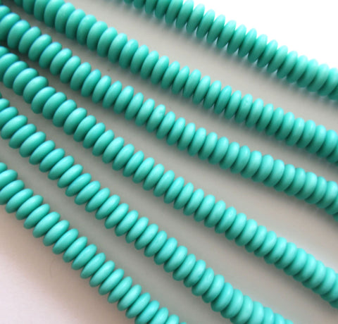 Lot of 50 6mm Czech glass rondelle beads - matte opaque turquoise blue flat spacers or rondelles C0047
