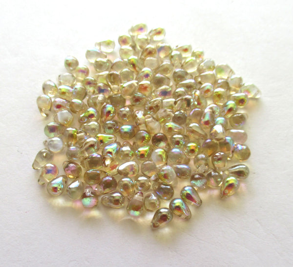 Fifty Czech glass teardrop beads - 6 x 4mm lemon yellow or champagne AB drop or pear beads - C0005