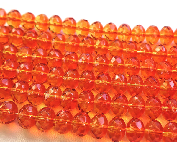 Lot of 25 6 x 9mm Hyacinth Orange & Amber, Fire Opal puffy rondelle beads, firepolished, faceted Czech glass beads 03125 - Glorious Glass Beads