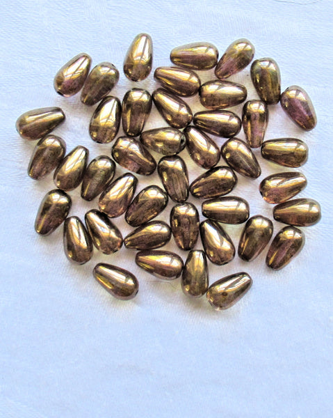 Lot of 25 lumi brown Czech glass drop beads - smooth teardrop beads - 10 x 6mm C5301