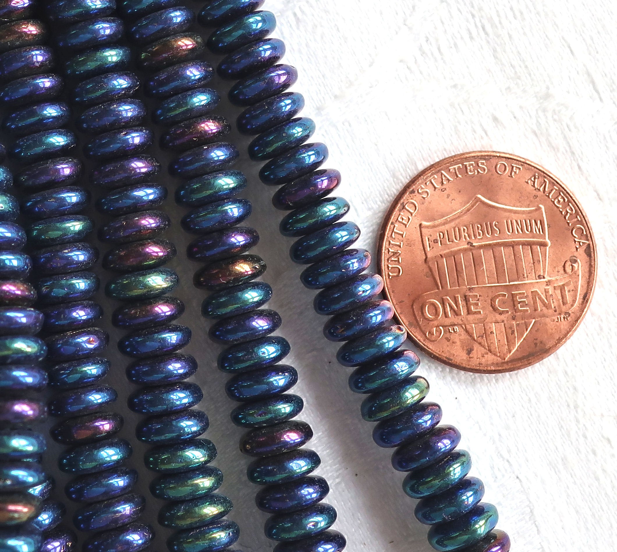 Lot of 50 6mm Czech glass rondelle beads, blue iris flat spacers or rondelles C0701 - Glorious Glass Beads