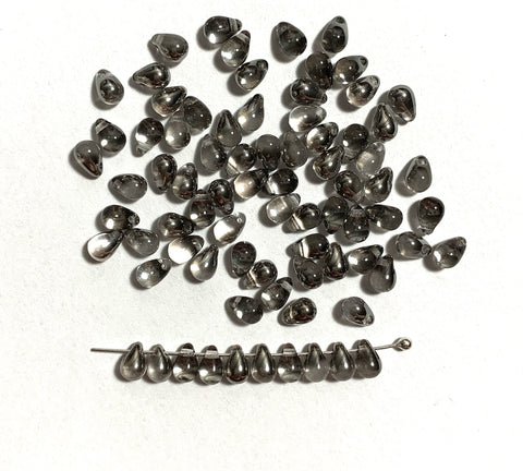 Fifty Czech glass teardrop beads - 6 x 4mm half silver drop or pear beads - C0073