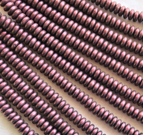 Lot of 50 6mm Czech glass rondelle beads, metallic suede pink flat spacers or rondelles C3801 - Glorious Glass Beads