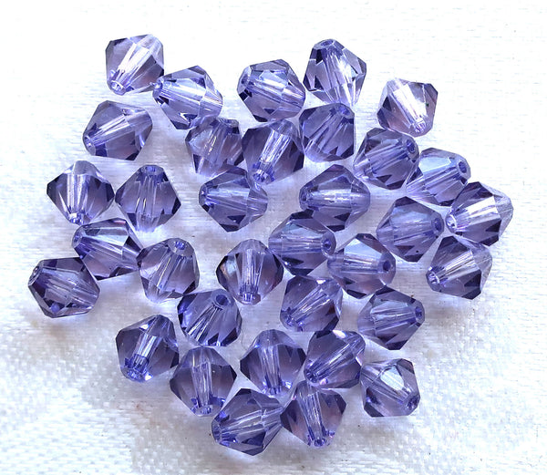 Lot of 24 6mm Dark Tanzanite Czech Preciosa Crystal bicone beads, faceted glass purple, violet bicones C7801 - Glorious Glass Beads